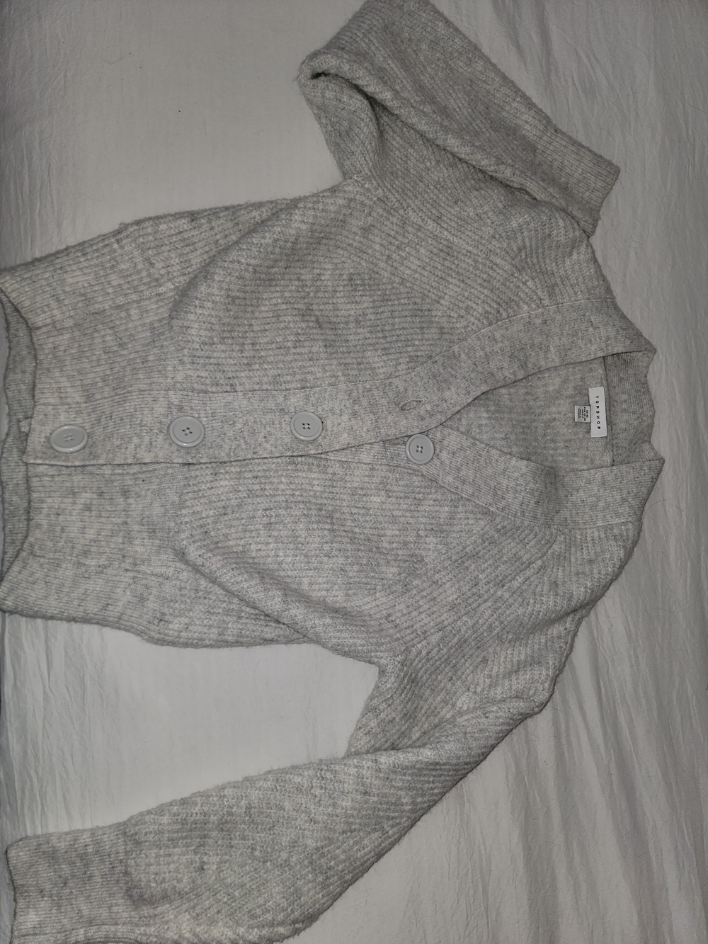 Topshop Light Gray Ribbed Button-Up Cardigan